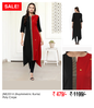 Black And Red Poly Crepe Asymmetric Kurta