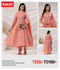 Peach Cotton Blend Floral Printed Anarkali Kurta Set - Peach / XL