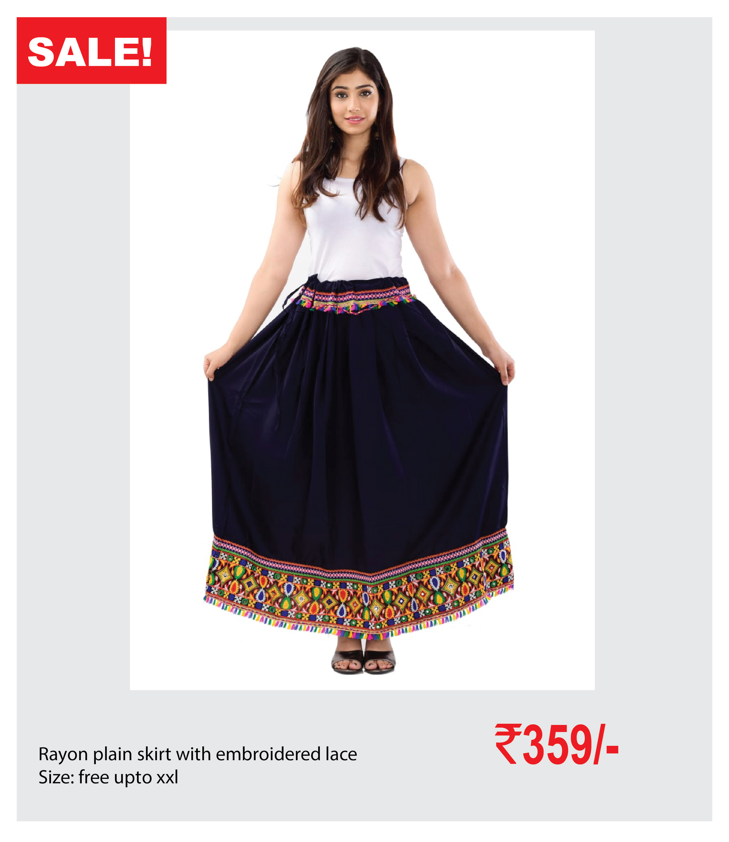 Rayon plain skirt with embroidered lace