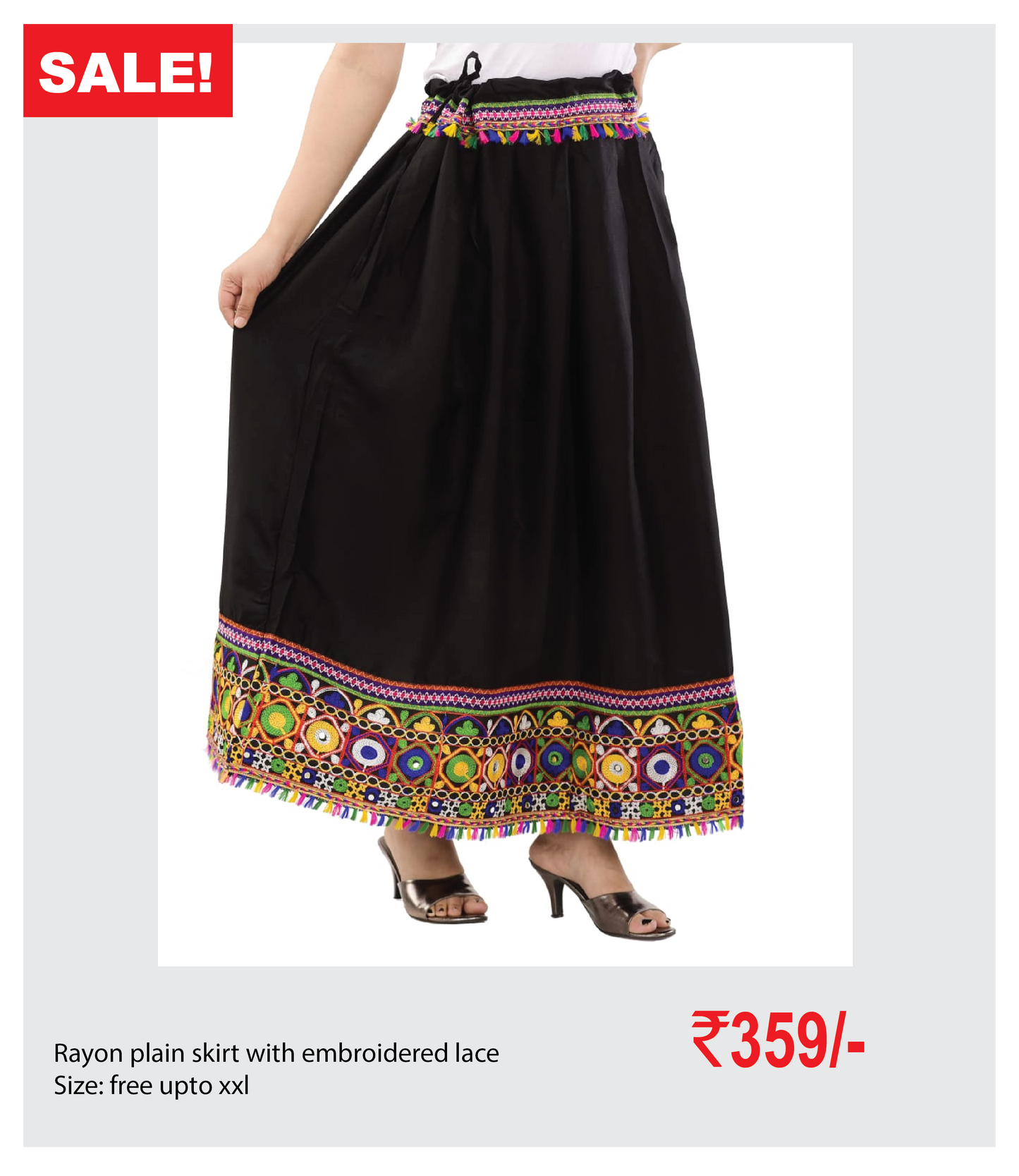 Rayon plain skirt with embroidered lace