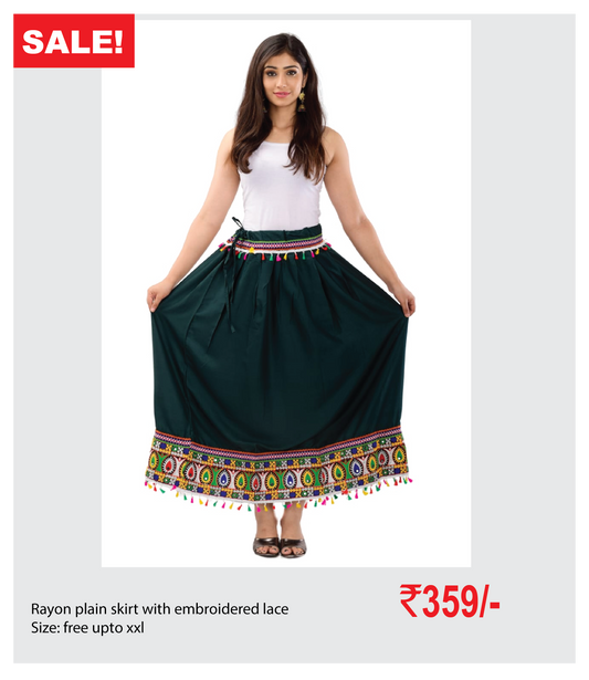 Rayon plain skirt with embroidered lace